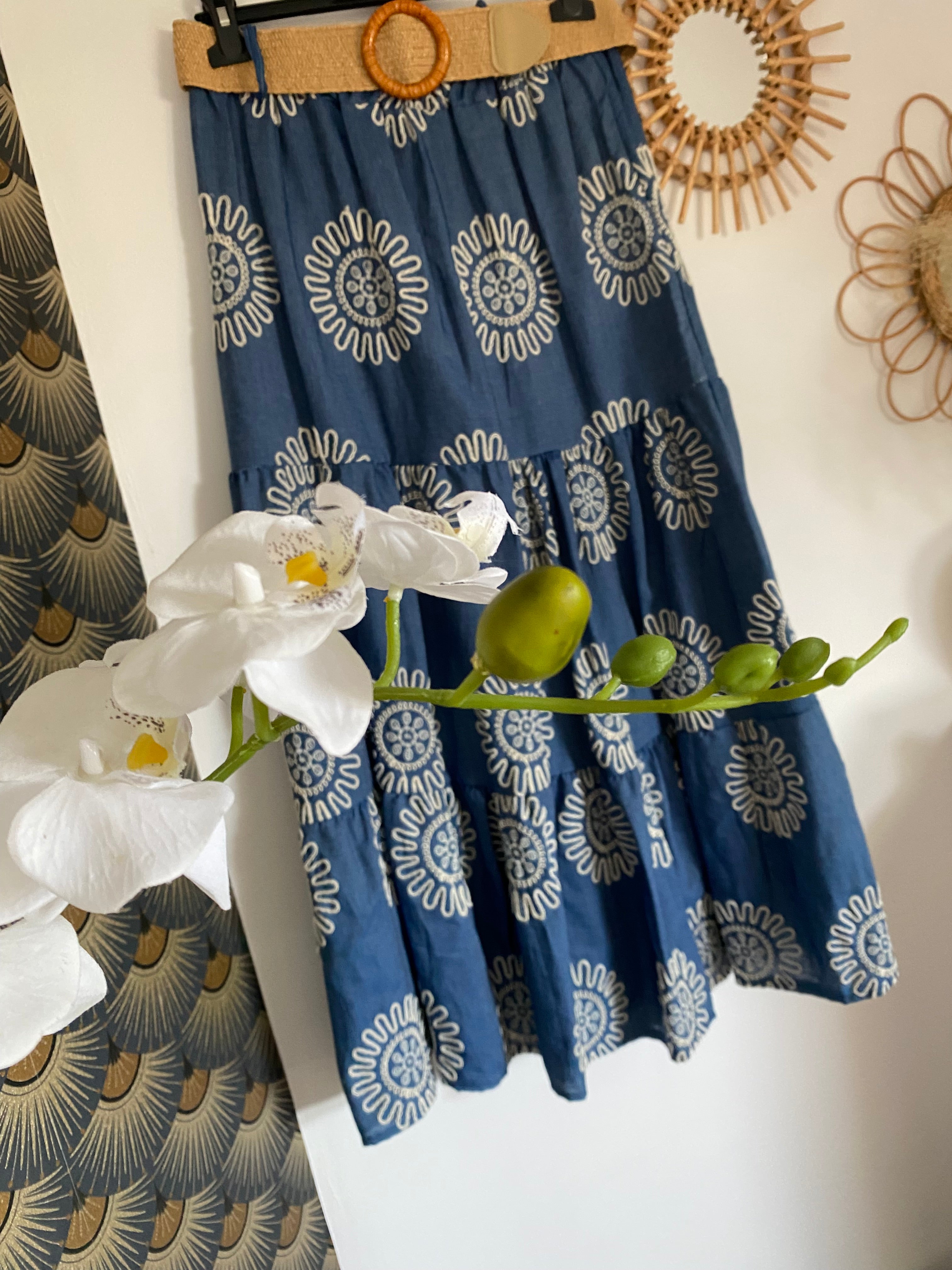 JUPE BRODEE BLEUE JEAN  36/ 44