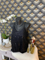 TOP BRETELLES SEQUINS NOIR  36/44