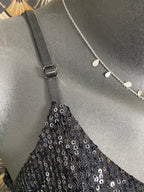 TOP BRETELLES SEQUINS NOIR  36/44