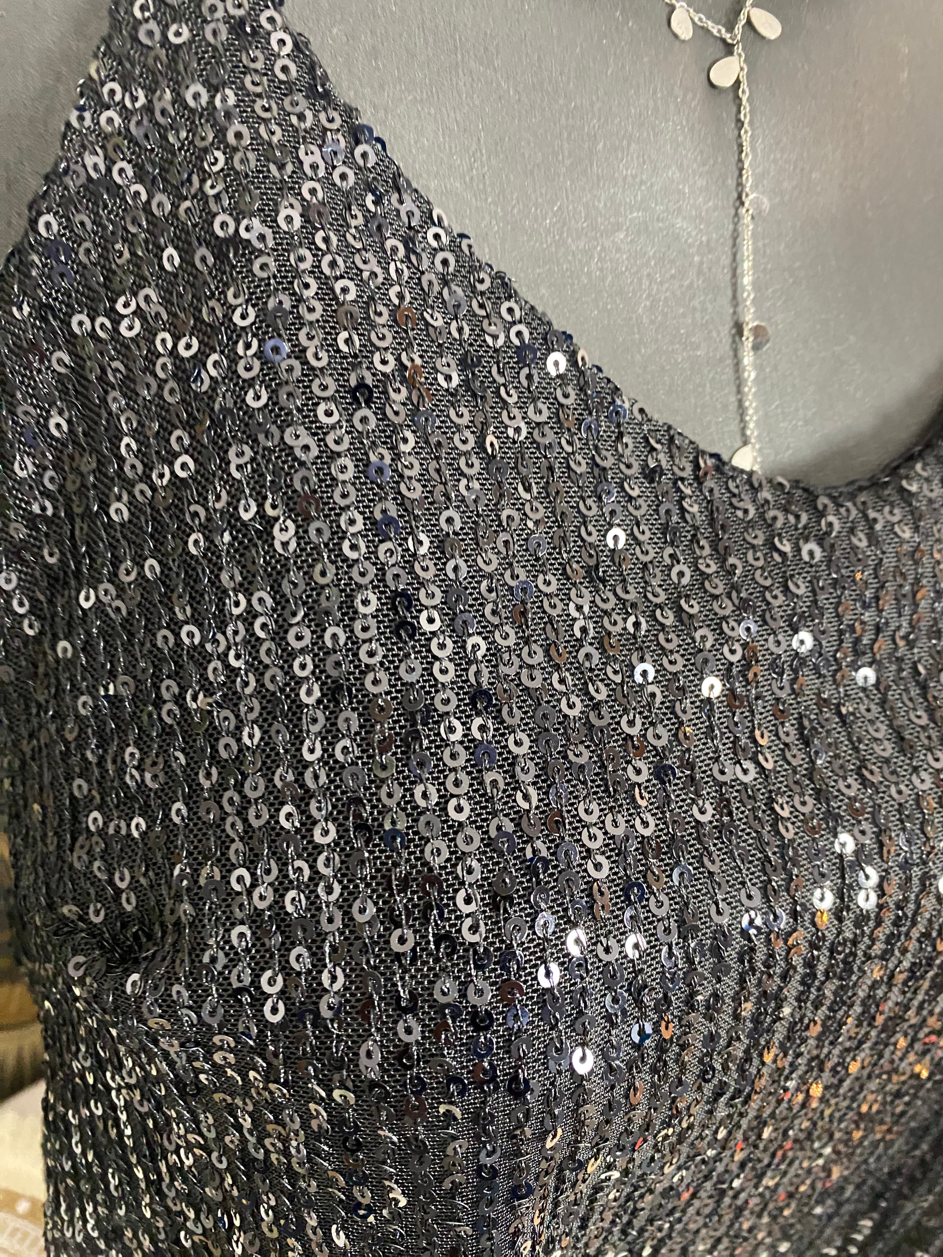 TOP BRETELLES SEQUINS NOIR  36/44