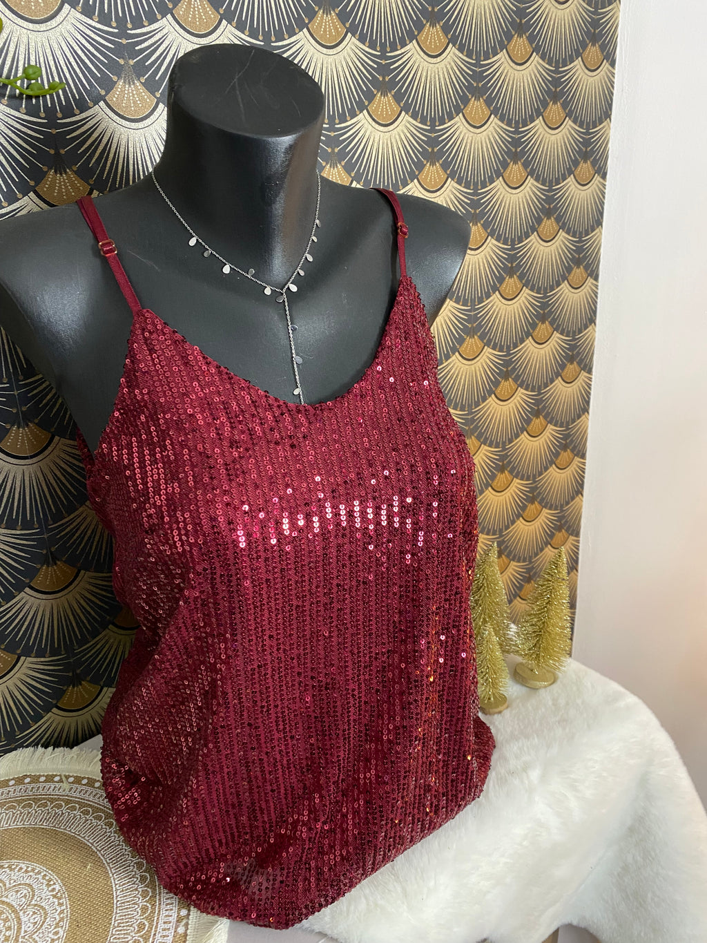 TOP BRETELLES SEQUINS BORDEAUX  36/44