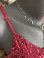 TOP BRETELLES SEQUINS BORDEAUX  36/44