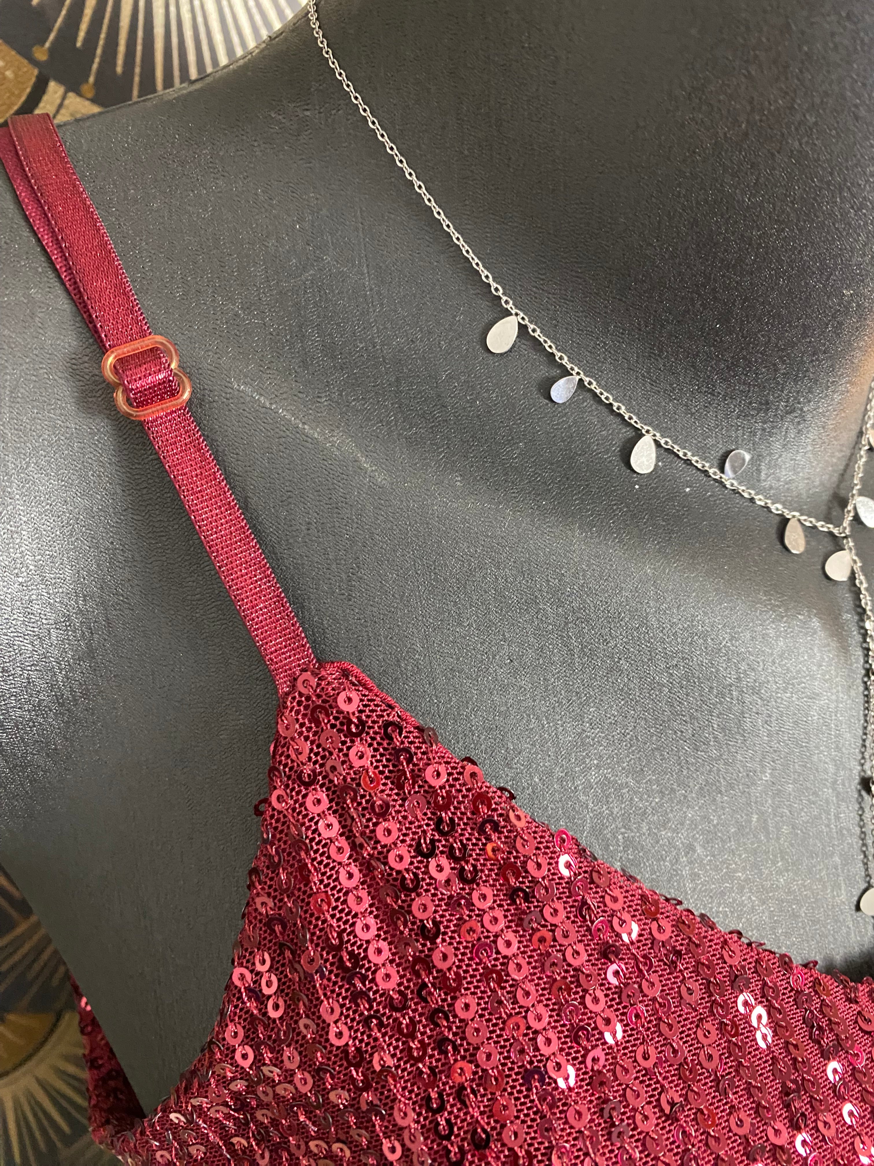 TOP BRETELLES SEQUINS BORDEAUX  36/44