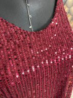 TOP BRETELLES SEQUINS BORDEAUX  36/44