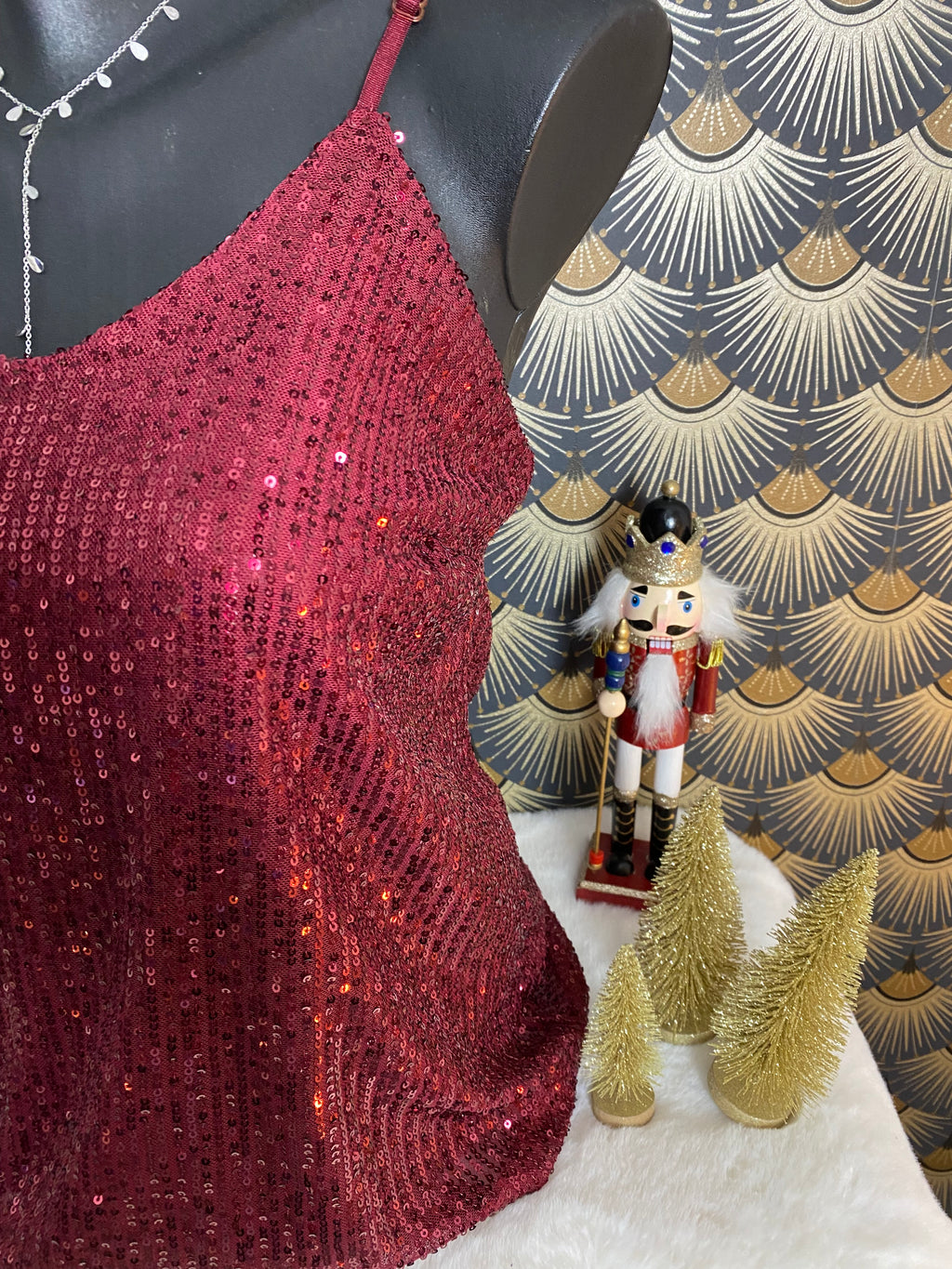 TOP BRETELLES SEQUINS BORDEAUX  36/44