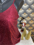 TOP BRETELLES SEQUINS BORDEAUX  36/44