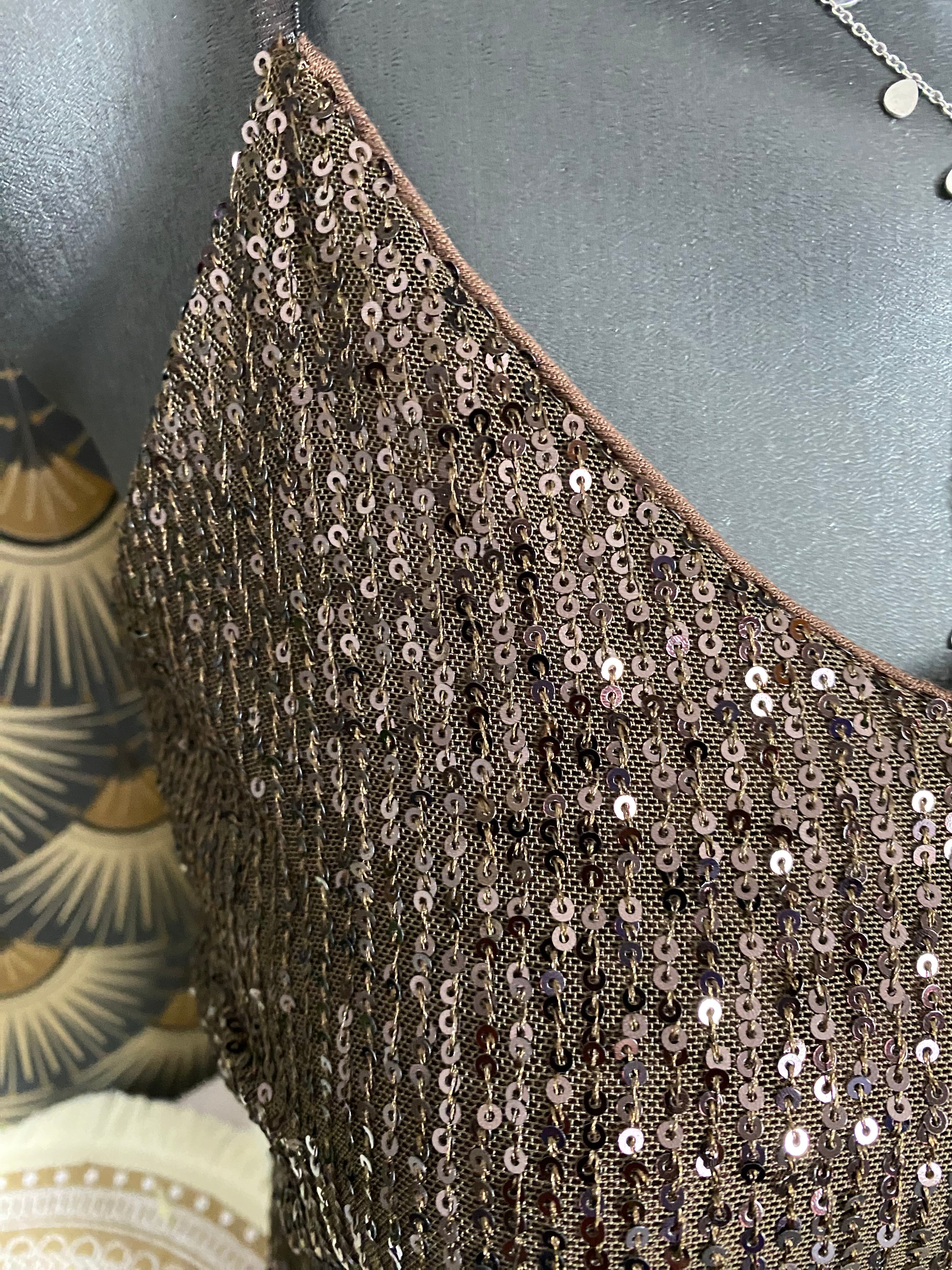 TOP BRETELLES SEQUINS CHOCO  36/44