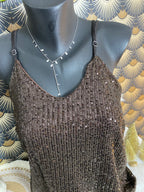 TOP BRETELLES SEQUINS CHOCO  36/44