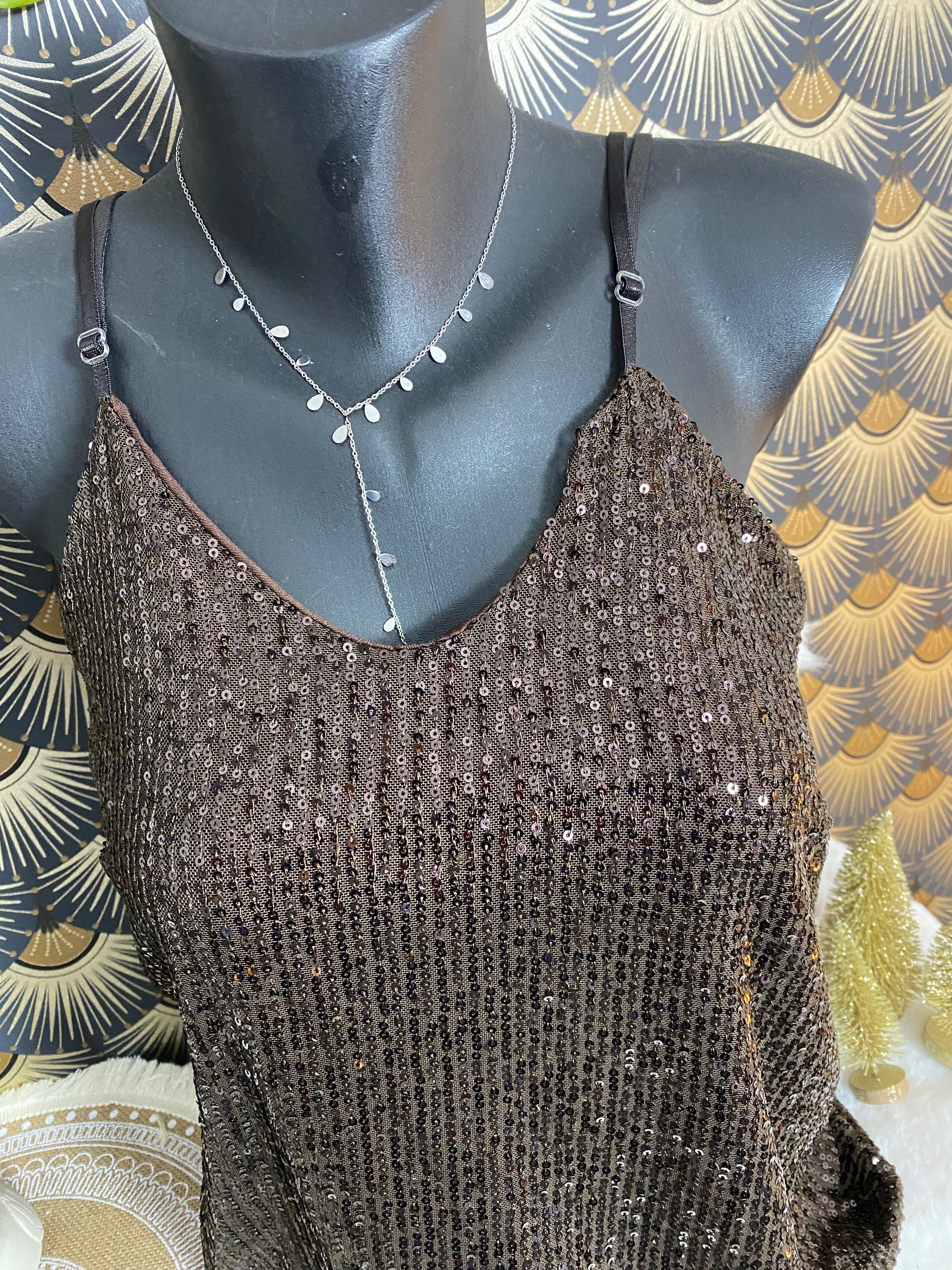 TOP BRETELLES SEQUINS CHOCO  36/44