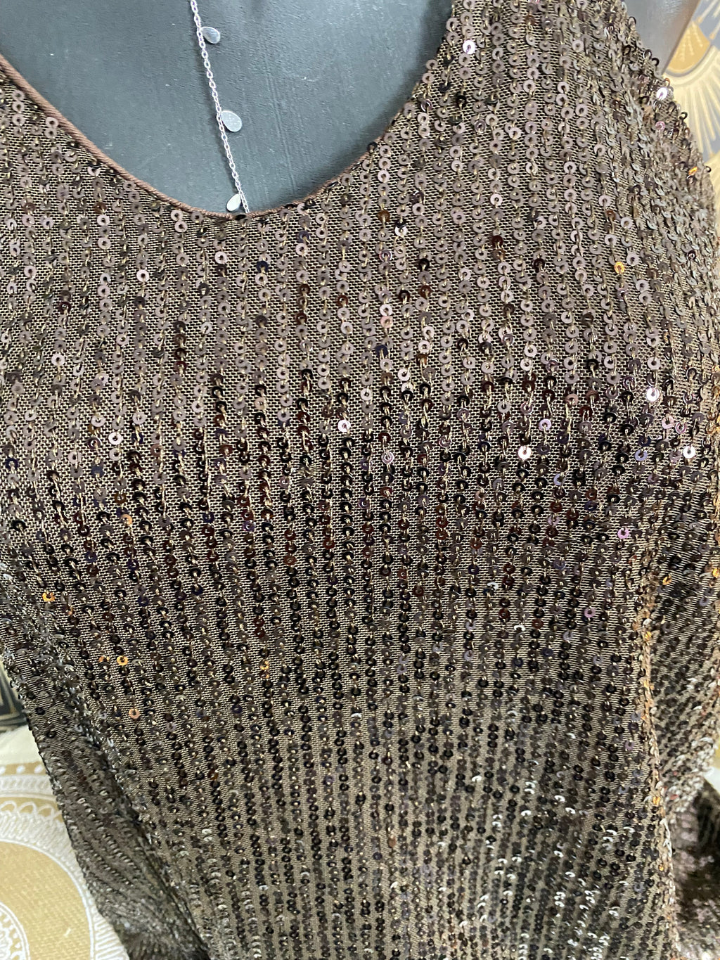TOP BRETELLES SEQUINS CHOCO  36/44