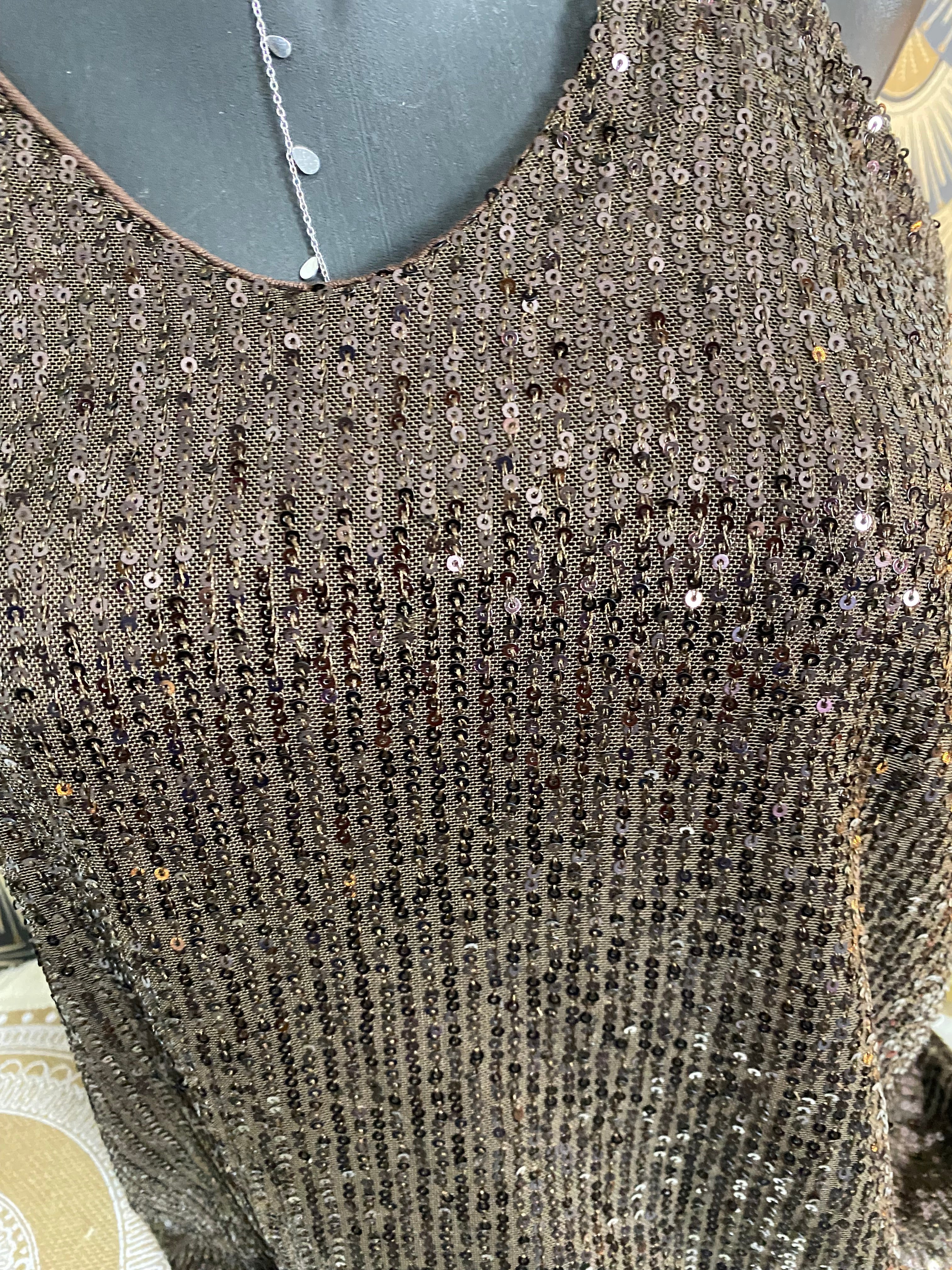 TOP BRETELLES SEQUINS CHOCO  36/44