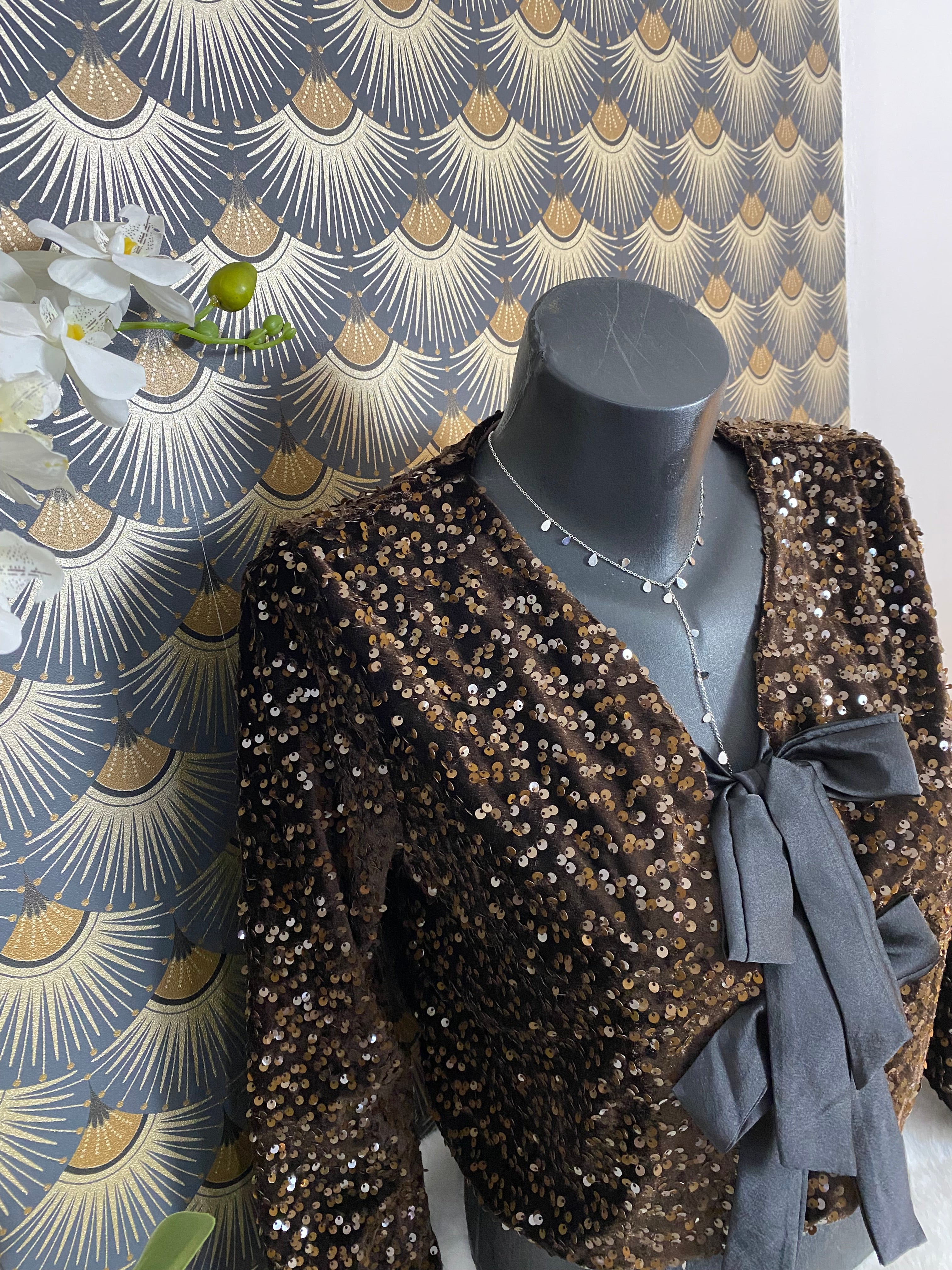 TOP NOEUDS SEQUINS CHOCO TU 36/42