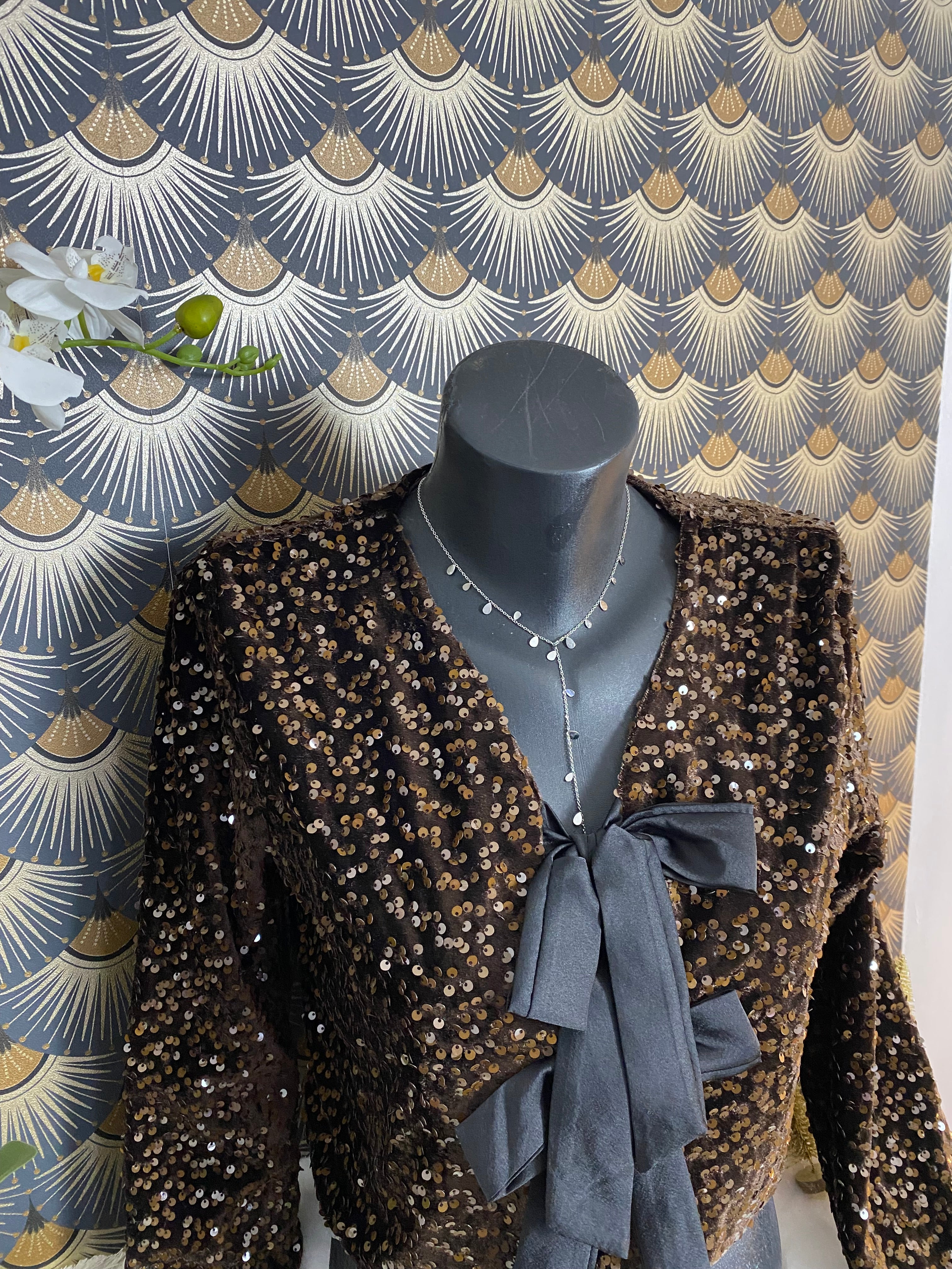 TOP NOEUDS SEQUINS CHOCO TU 36/42