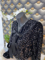 TOP NOEUDS SEQUINS NOIR TU 36/42