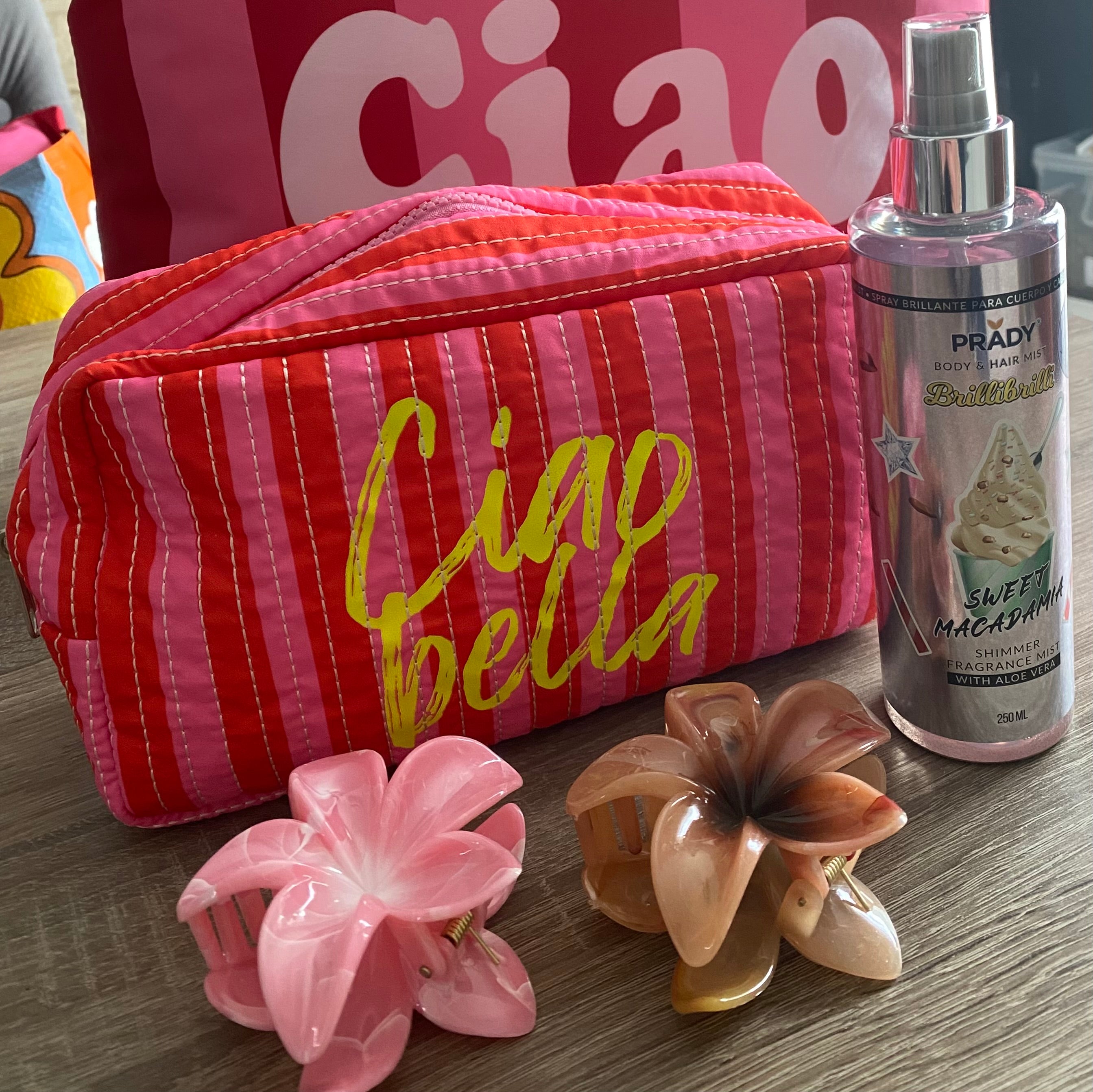 ENSEMBLE TROUSSE DE TOILETTE BELLA CIAO 2  AVEC BRUME SCINTILLANTE ET DEUX PINCES