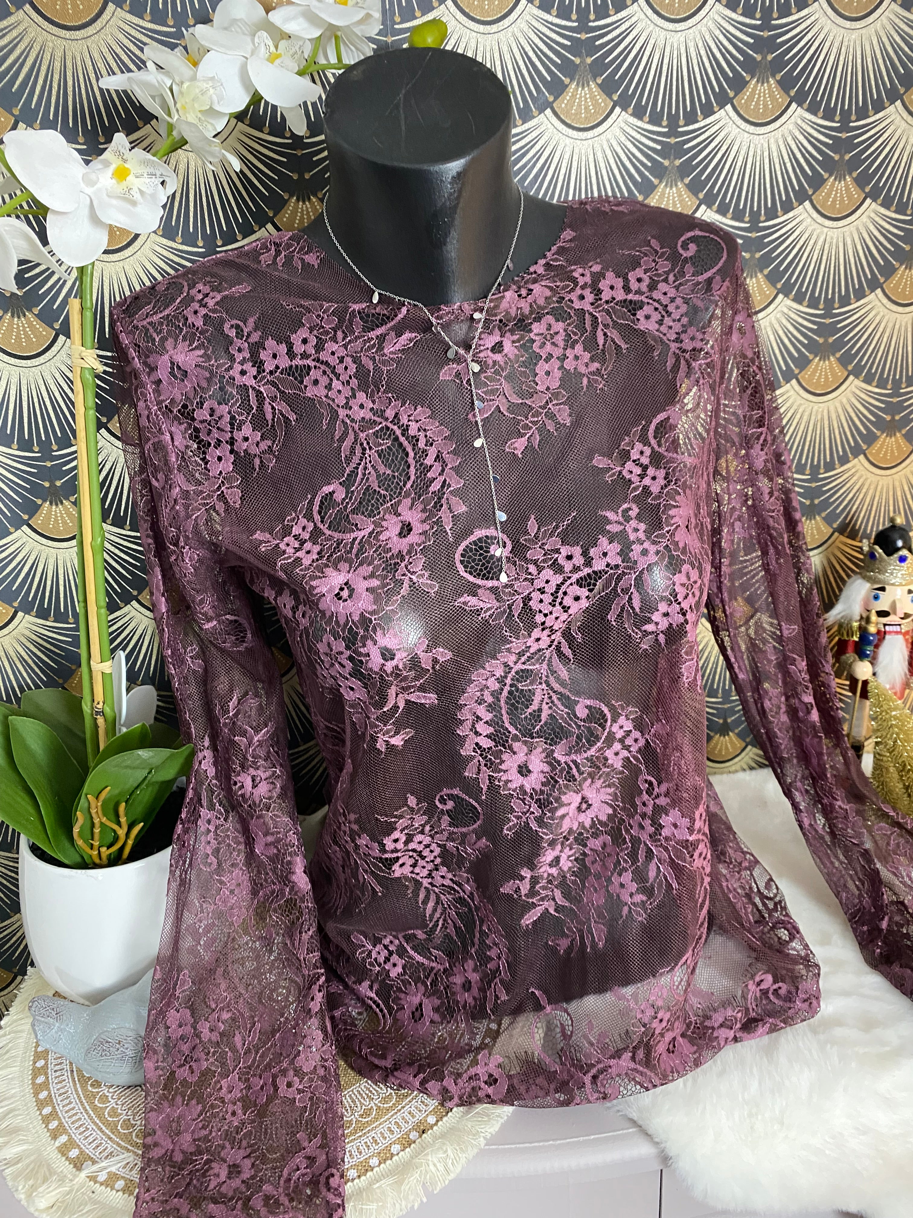 TOP DENTELLE GINA  TU 36/42  BORDEAUX
