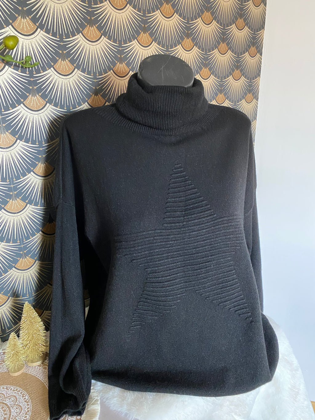PULL COL ROULE  ETOILE TU 36/46 NOIR