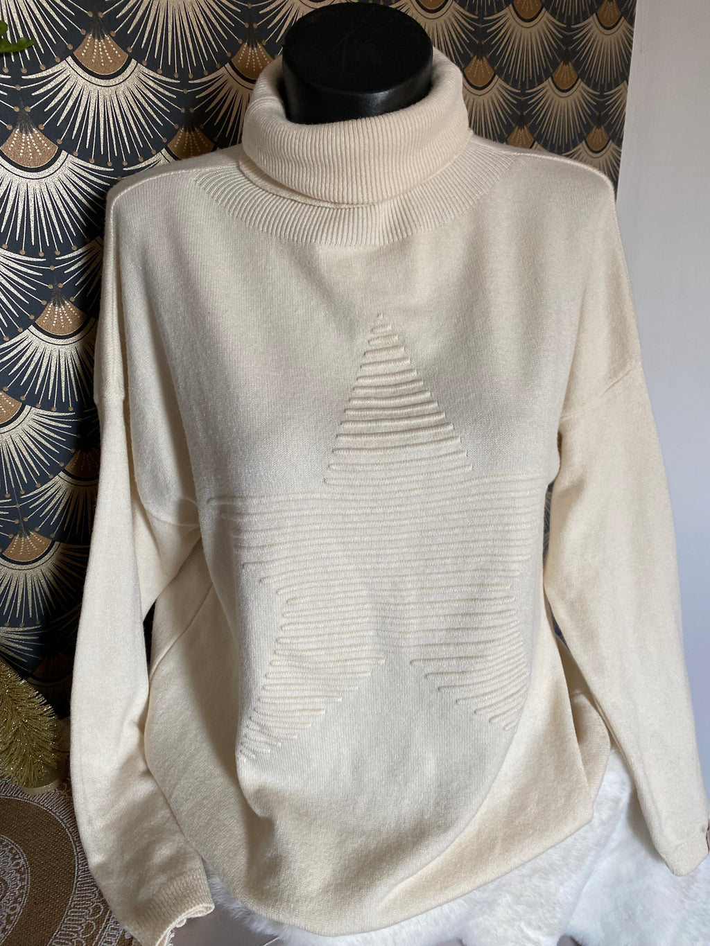PULL COL ROULE  ETOILE TU 36/46 ECRU