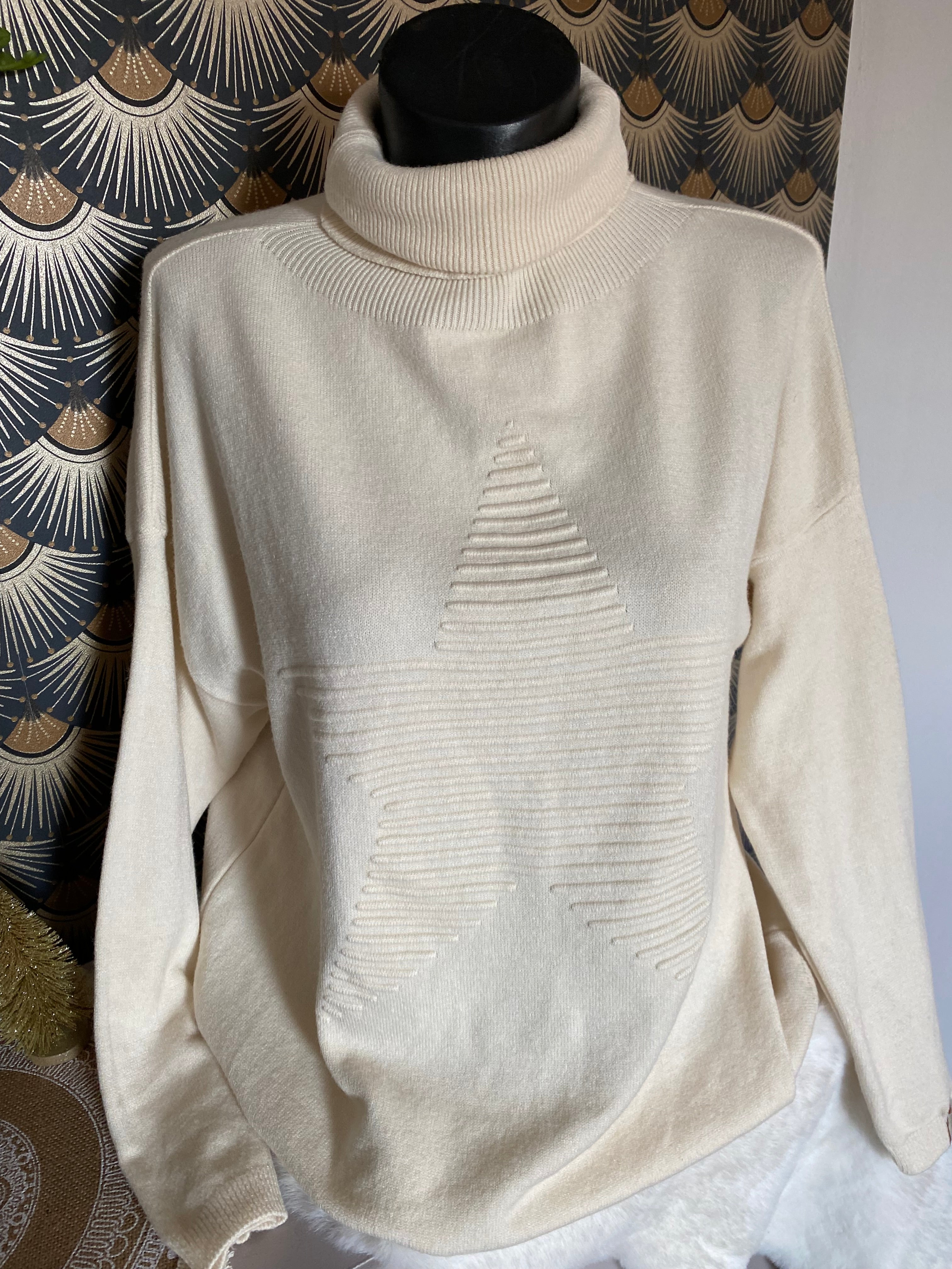 PULL COL ROULE  ETOILE TU 36/46 ECRU