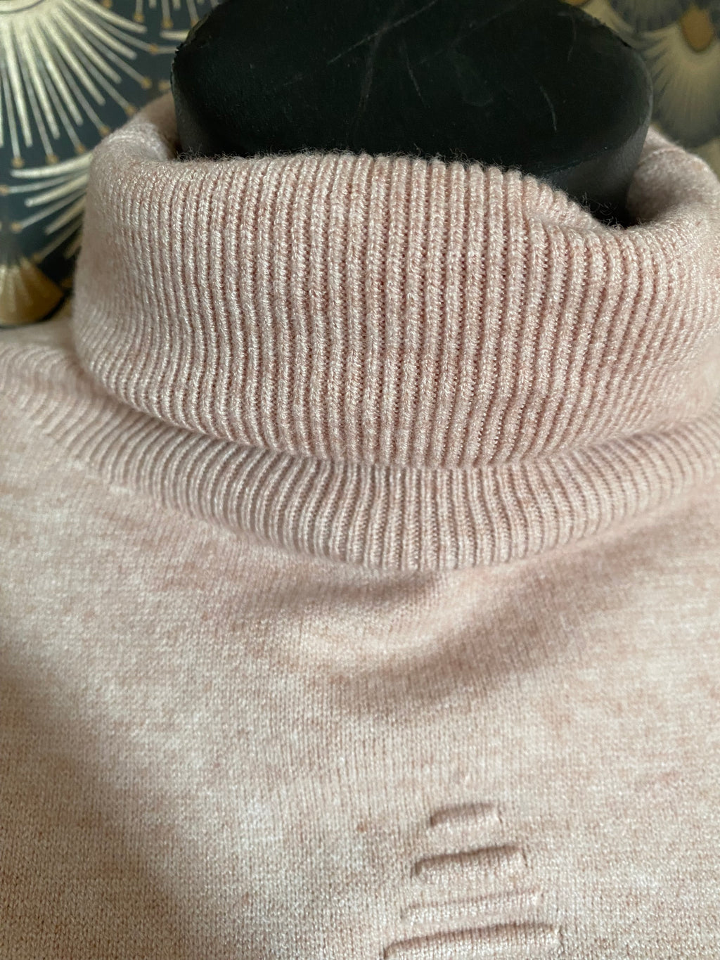 PULL COL ROULE  ETOILE TU 36/46 ROSE PALE