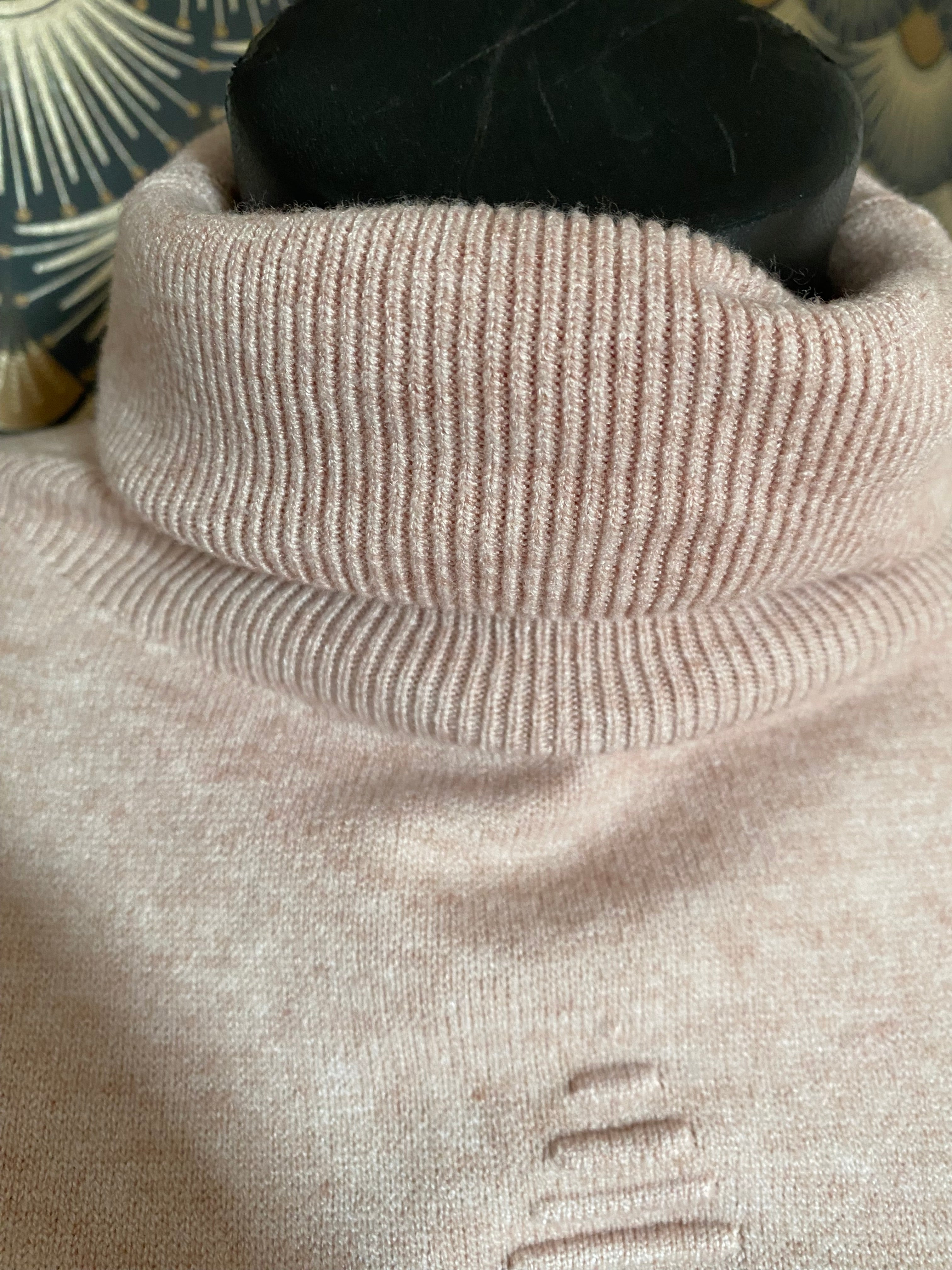 PULL COL ROULE  ETOILE TU 36/46 ROSE PALE