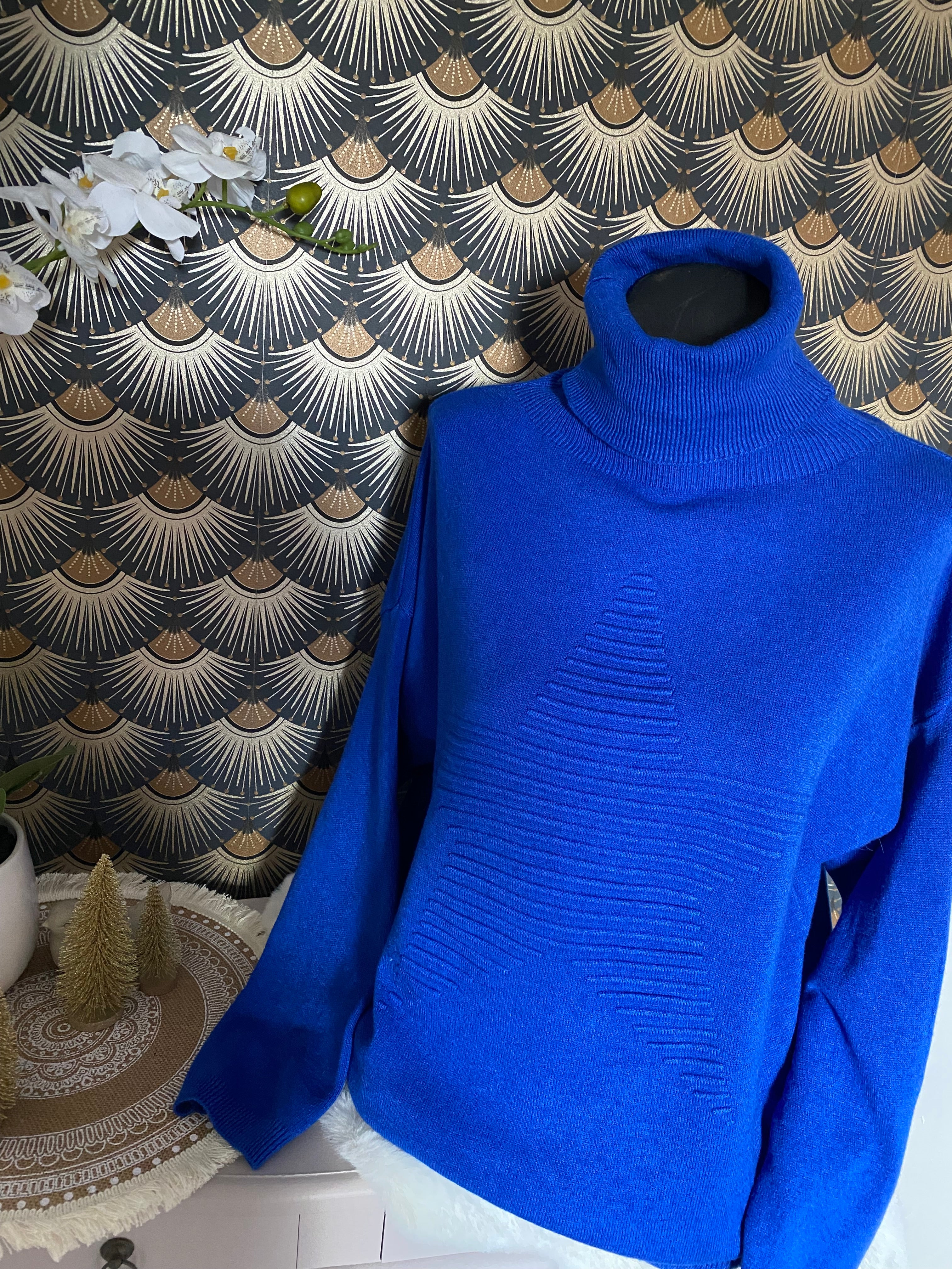 PULL COL ROULE  ETOILE TU 36/46 BLEU ROI