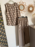 ENSEMBLE TOP PLUS PANTALON POIS BEIGE  TU 36/44