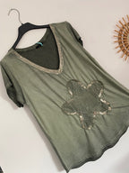 TEE-SHIRT FLEUR  KAKI  36 AU 42
