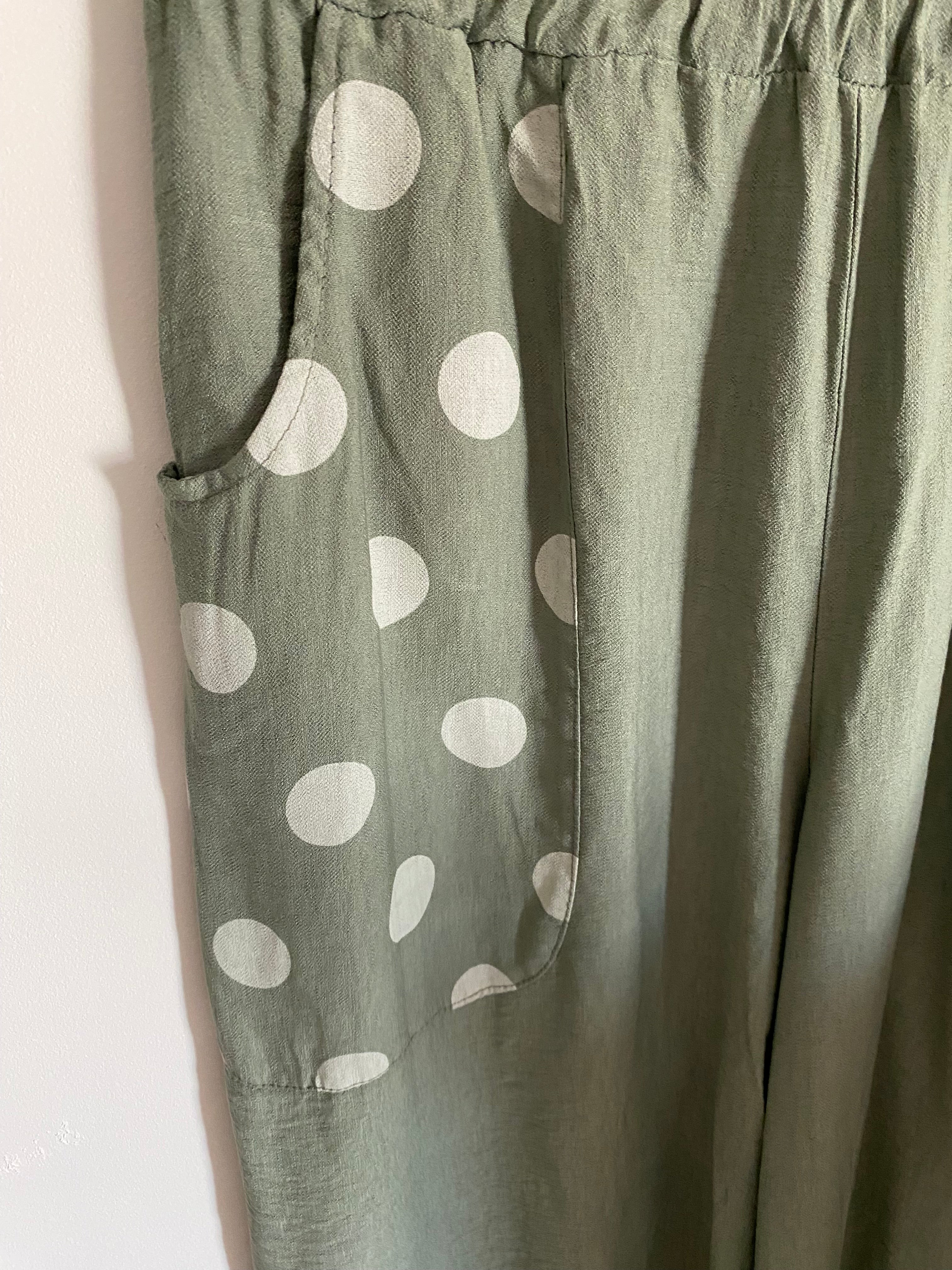 ENSEMBLE TOP PLUS PANTALON POIS KAKI  TU 36/44