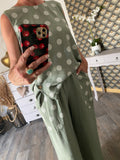 ENSEMBLE TOP PLUS PANTALON POIS KAKI  TU 36/44