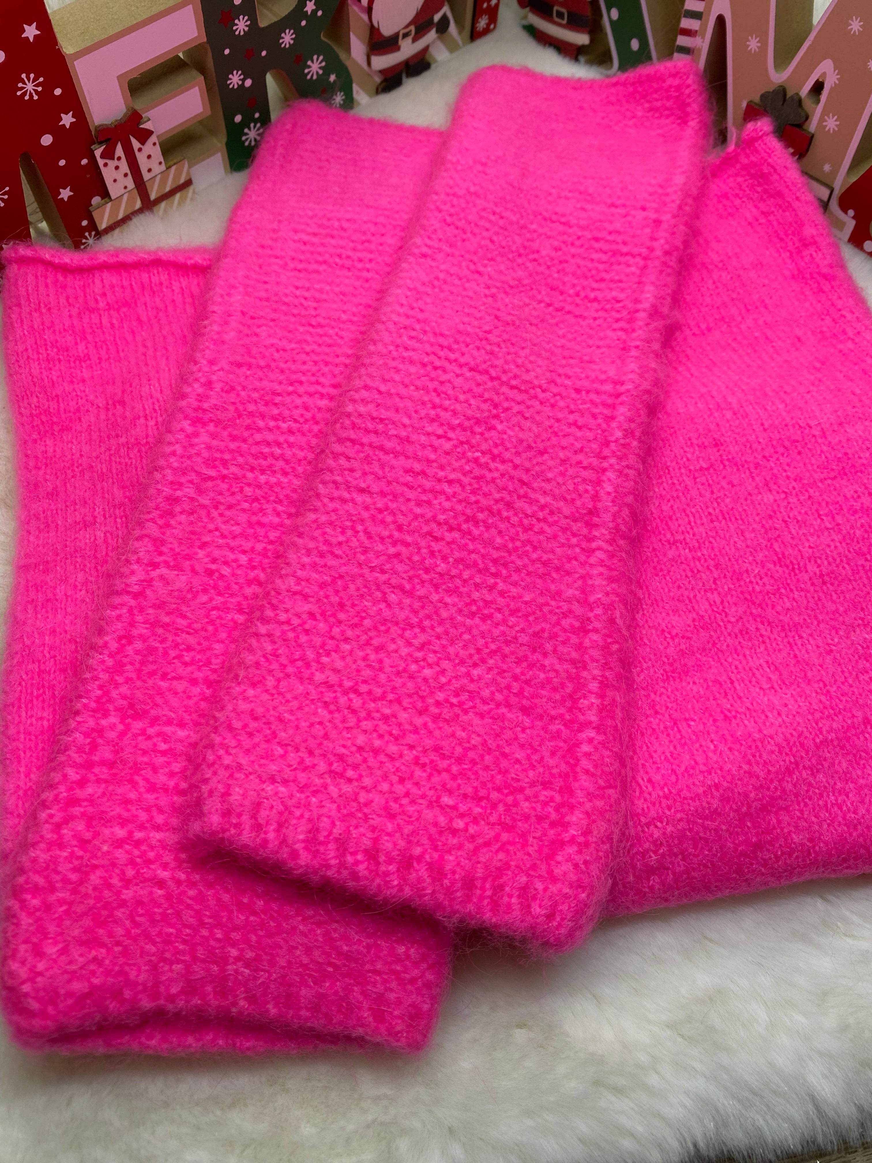 ENSEMBLE MITAINES ET TOUR DE COU ROSE FLUO TU (baby alpaga)