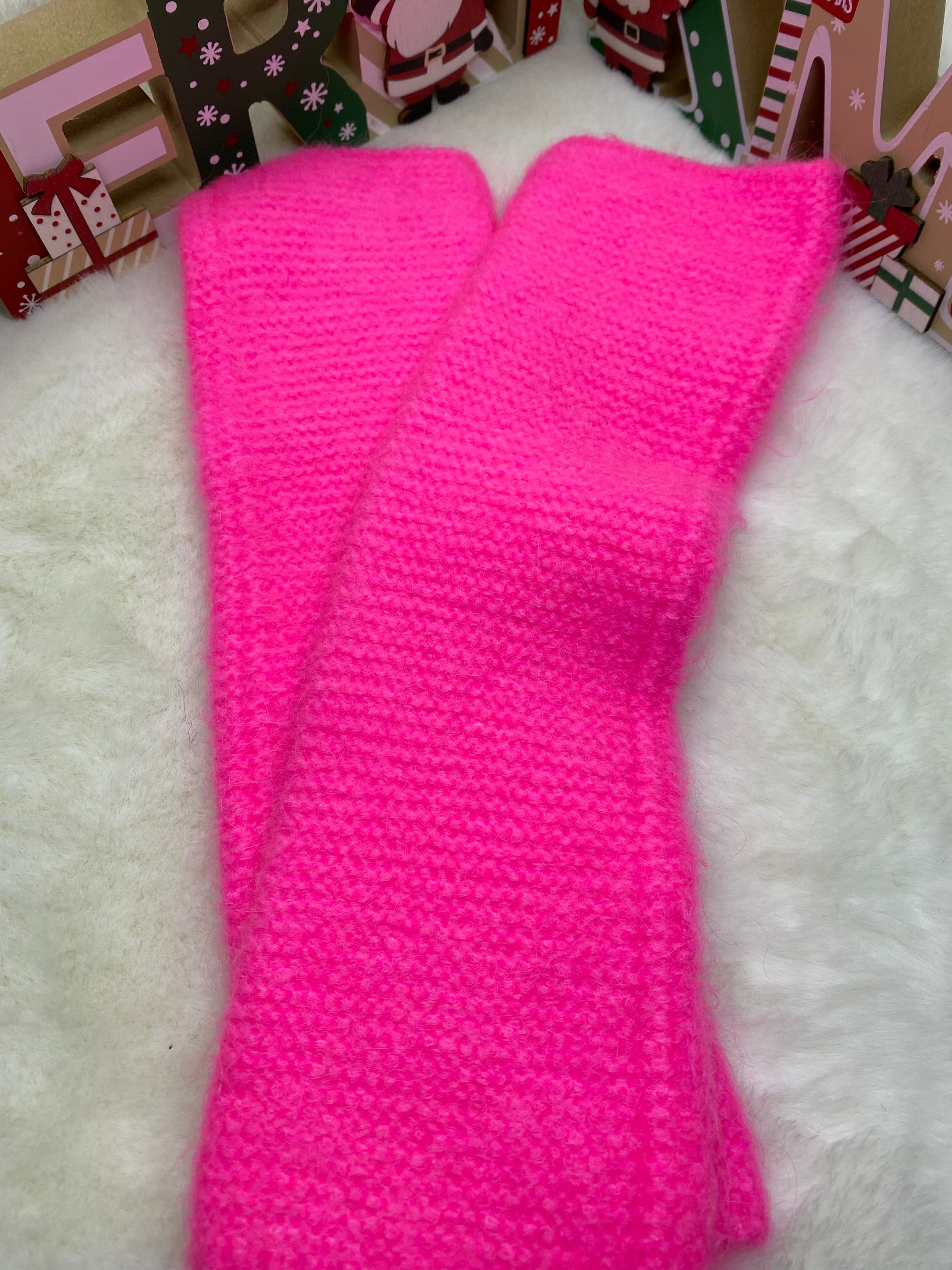 ENSEMBLE MITAINES ET TOUR DE COU ROSE FLUO TU (baby alpaga)