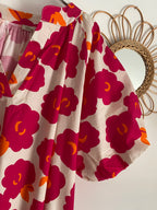 ROBE COURTE   FLEURS FUSHIA  TU 38/48