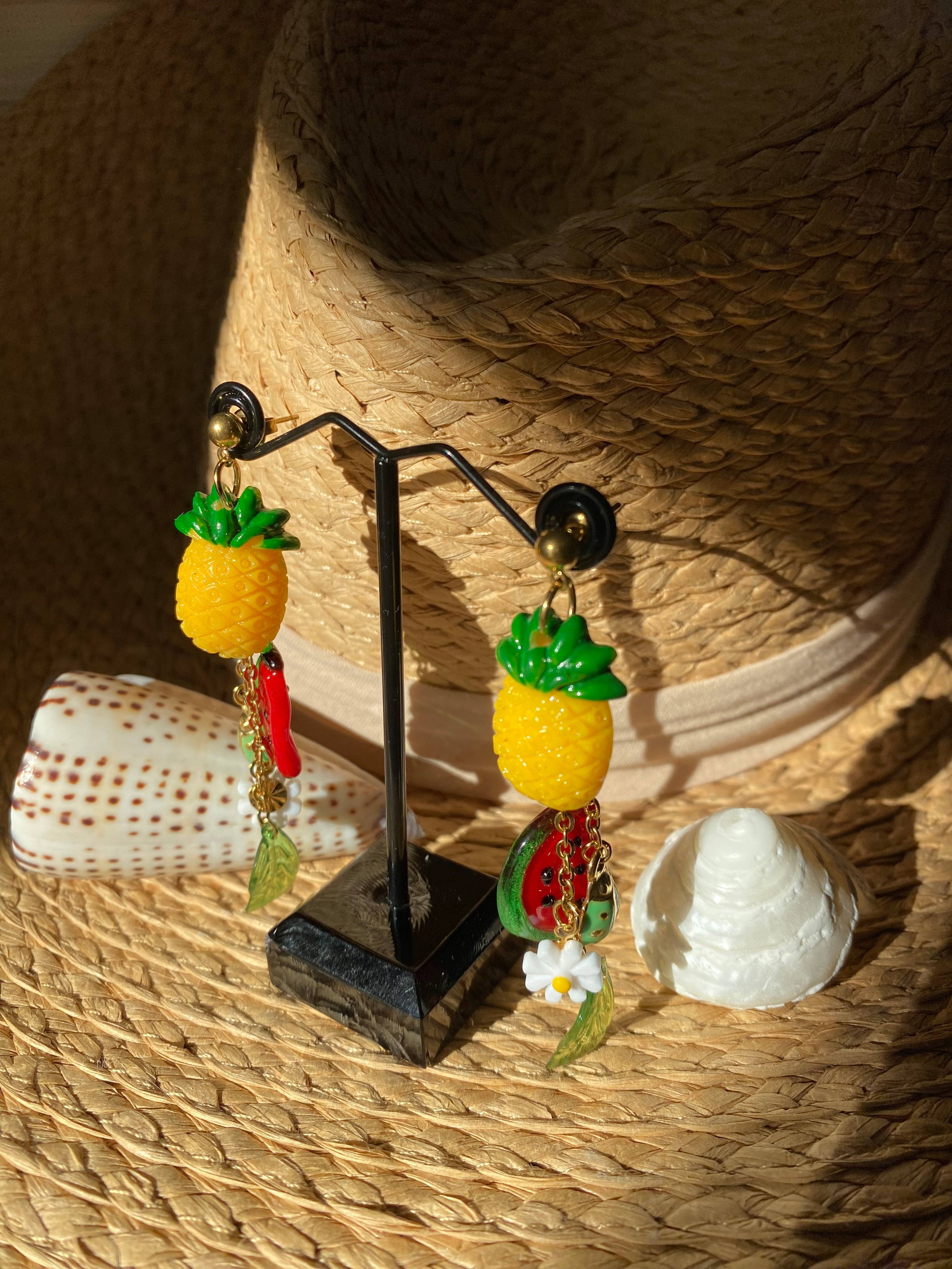 BOUCLES D'OREILLES PENDANTES ANANAS