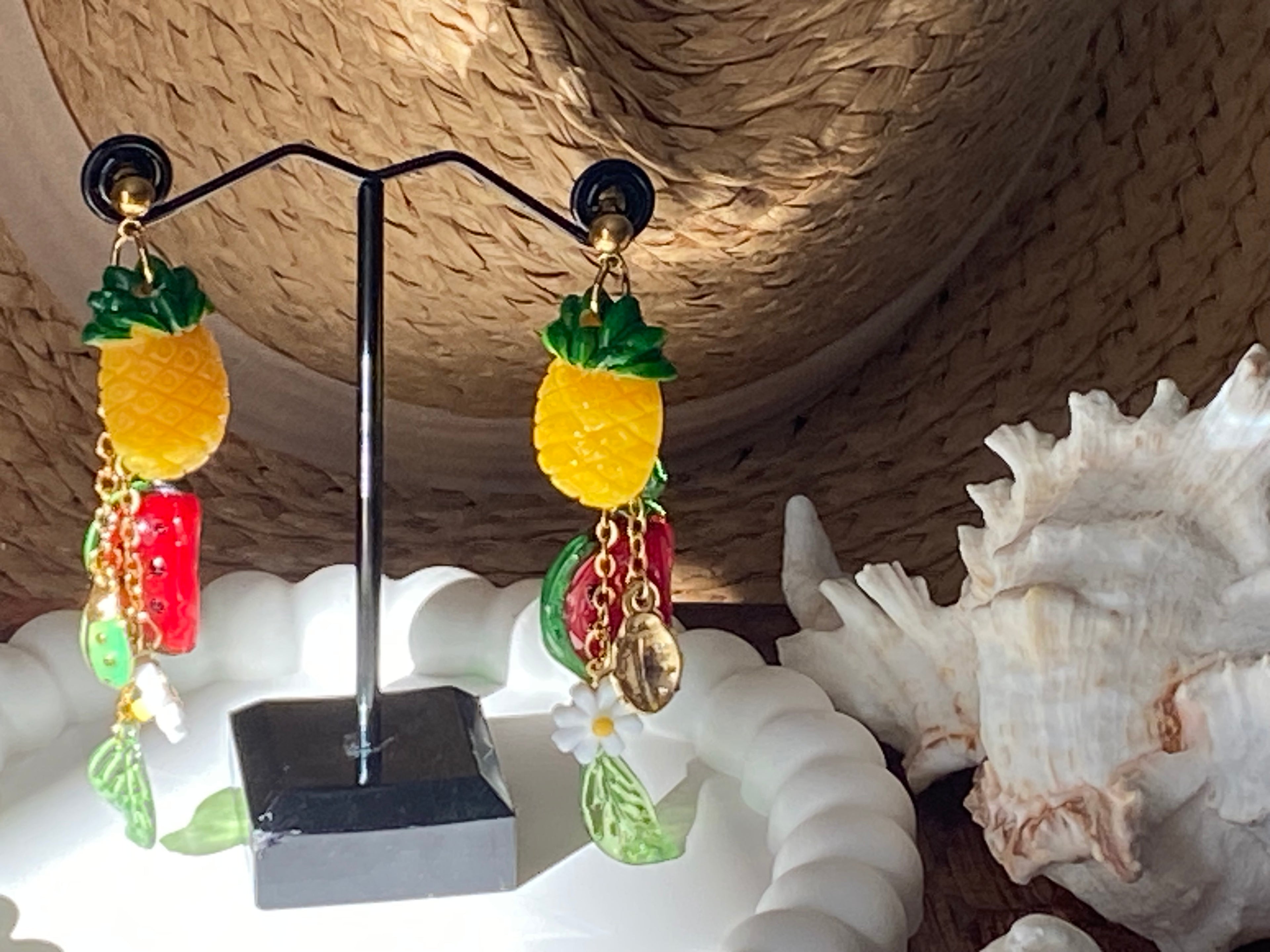 BOUCLES D'OREILLES PENDANTES ANANAS