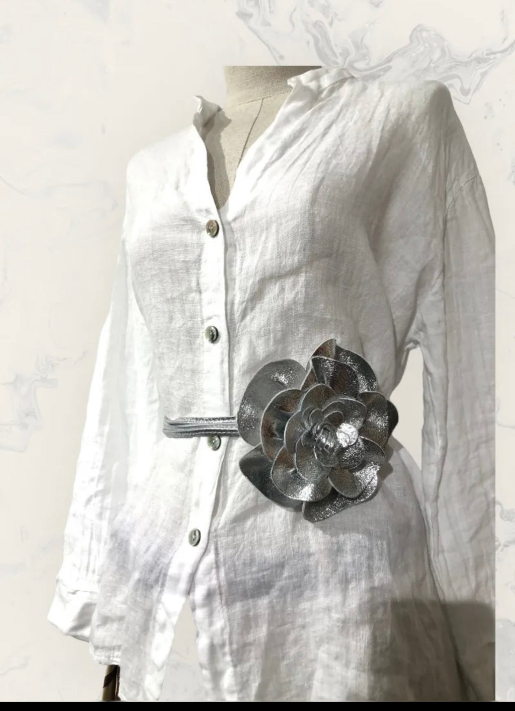 CEINTURE CUIR FLEUR  ARGENT