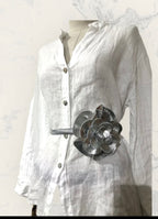 CEINTURE CUIR FLEUR  ARGENT