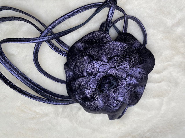 CEINTURE CUIR FLEUR  BLEUE