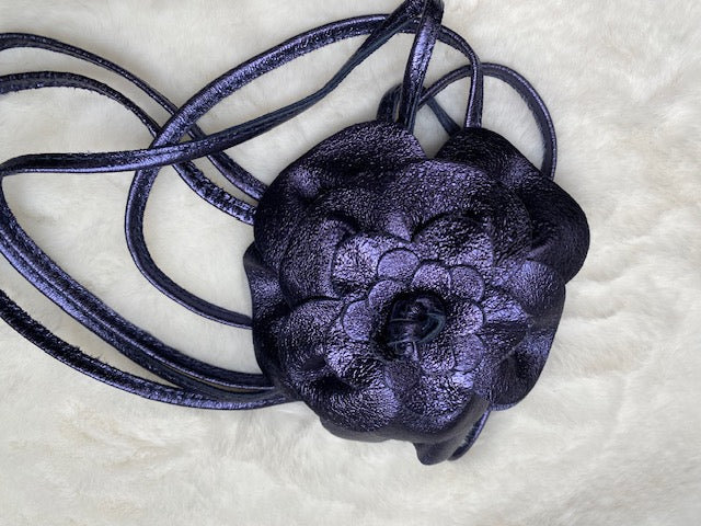 CEINTURE CUIR FLEUR  BLEUE