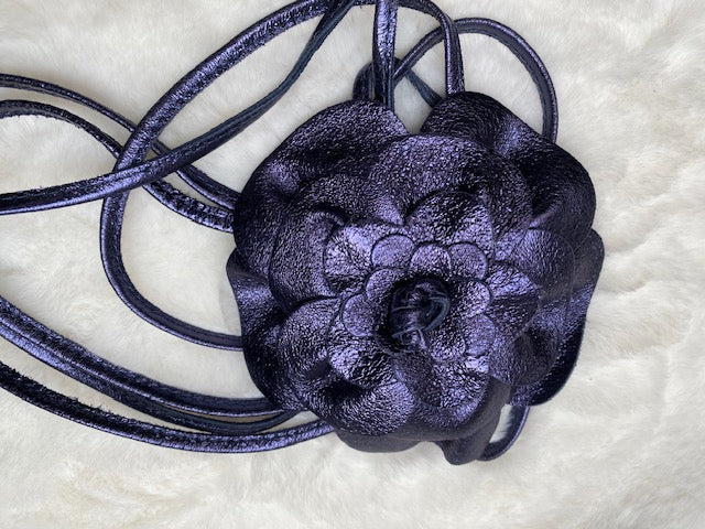 CEINTURE CUIR FLEUR  BLEUE