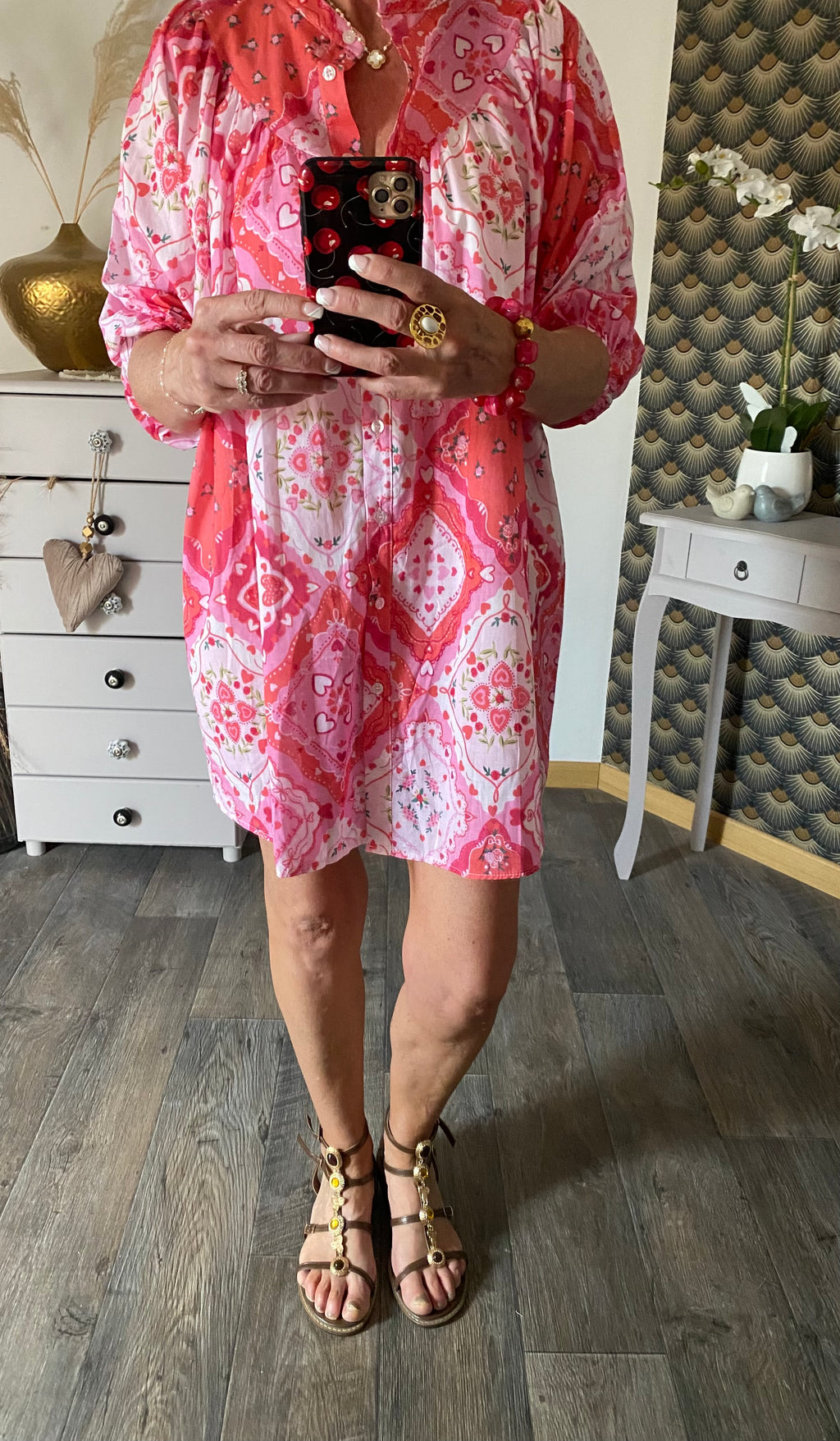 ROBE APRIL VINTAGE COEURS ROSE  TU 36/44