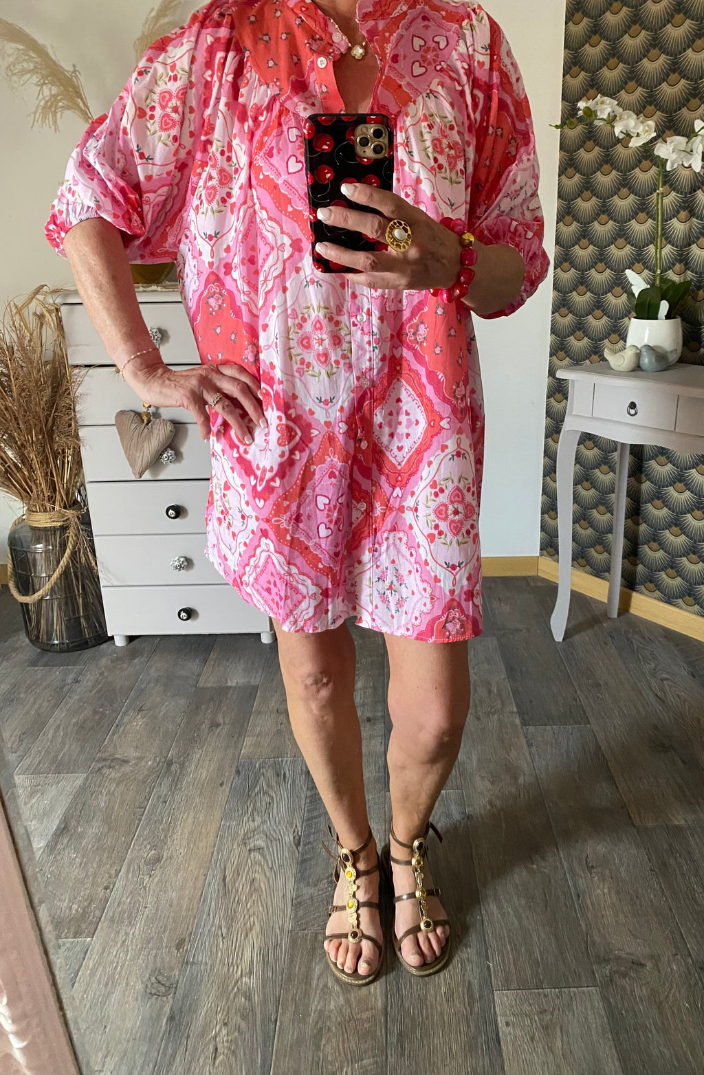 ROBE APRIL VINTAGE COEURS ROSE  TU 36/44