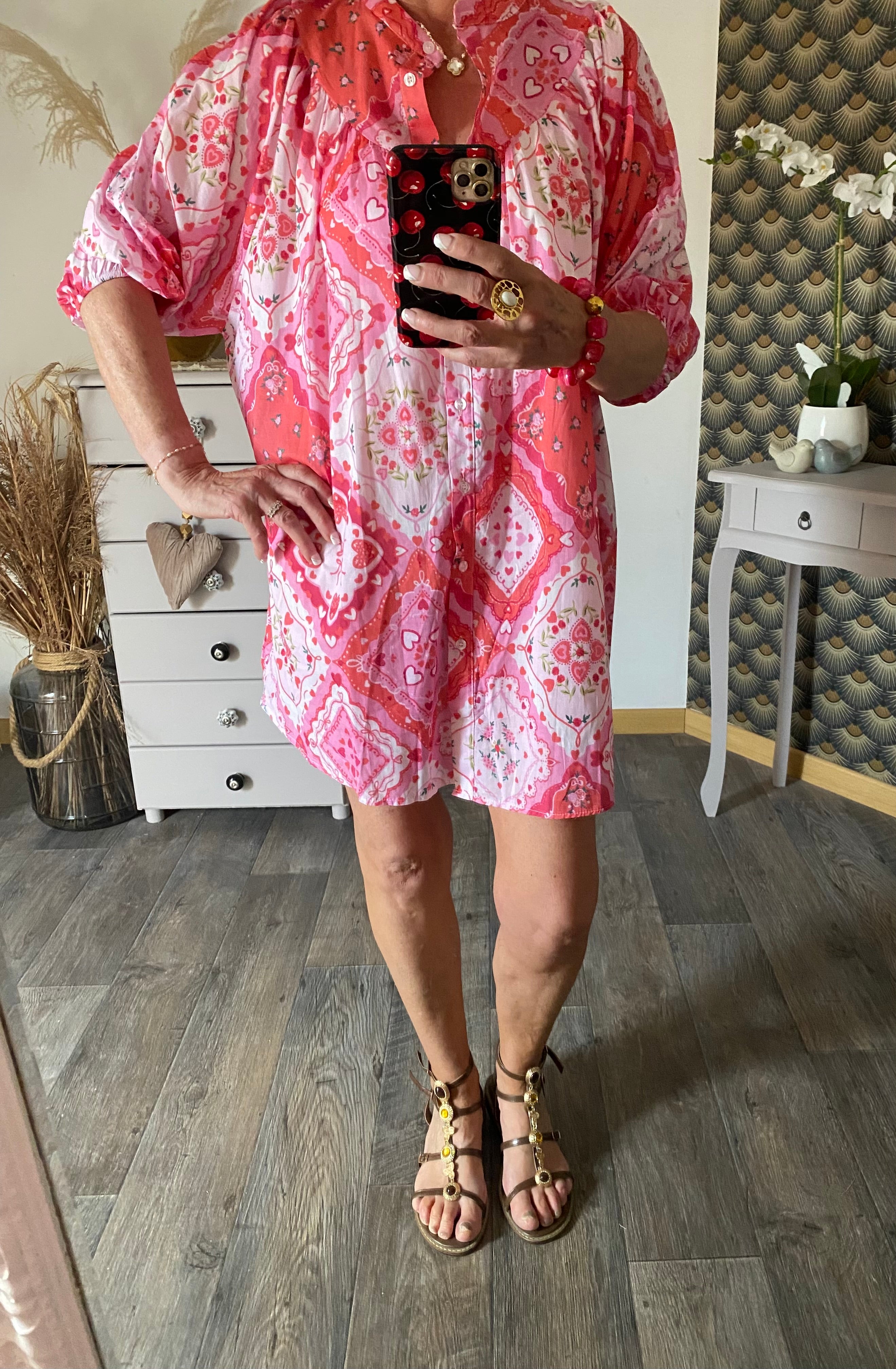 ROBE APRIL VINTAGE COEURS ROSE  TU 36/44