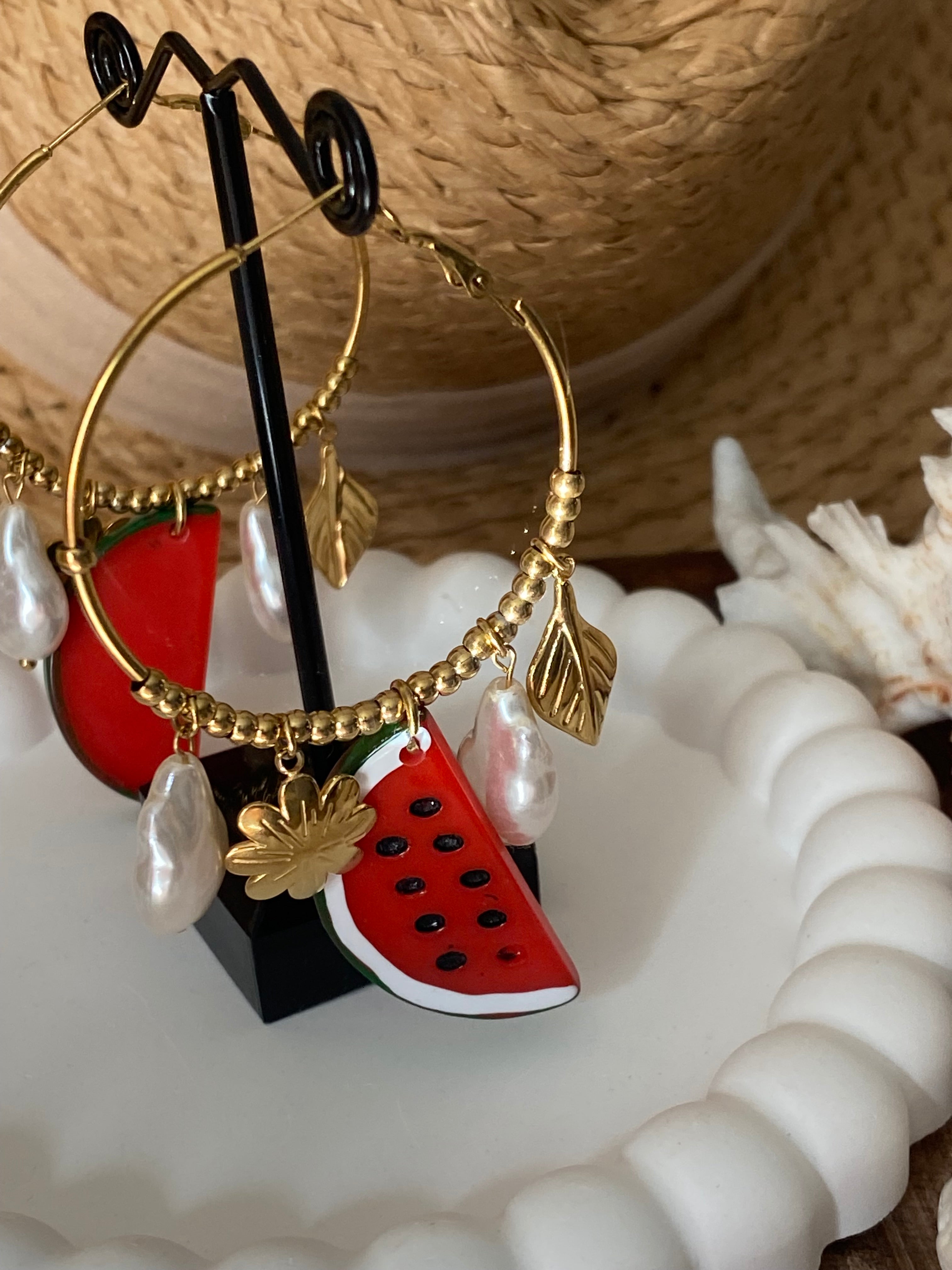 BOUCLES D 'OREILLES CREOLES PASTEQUE