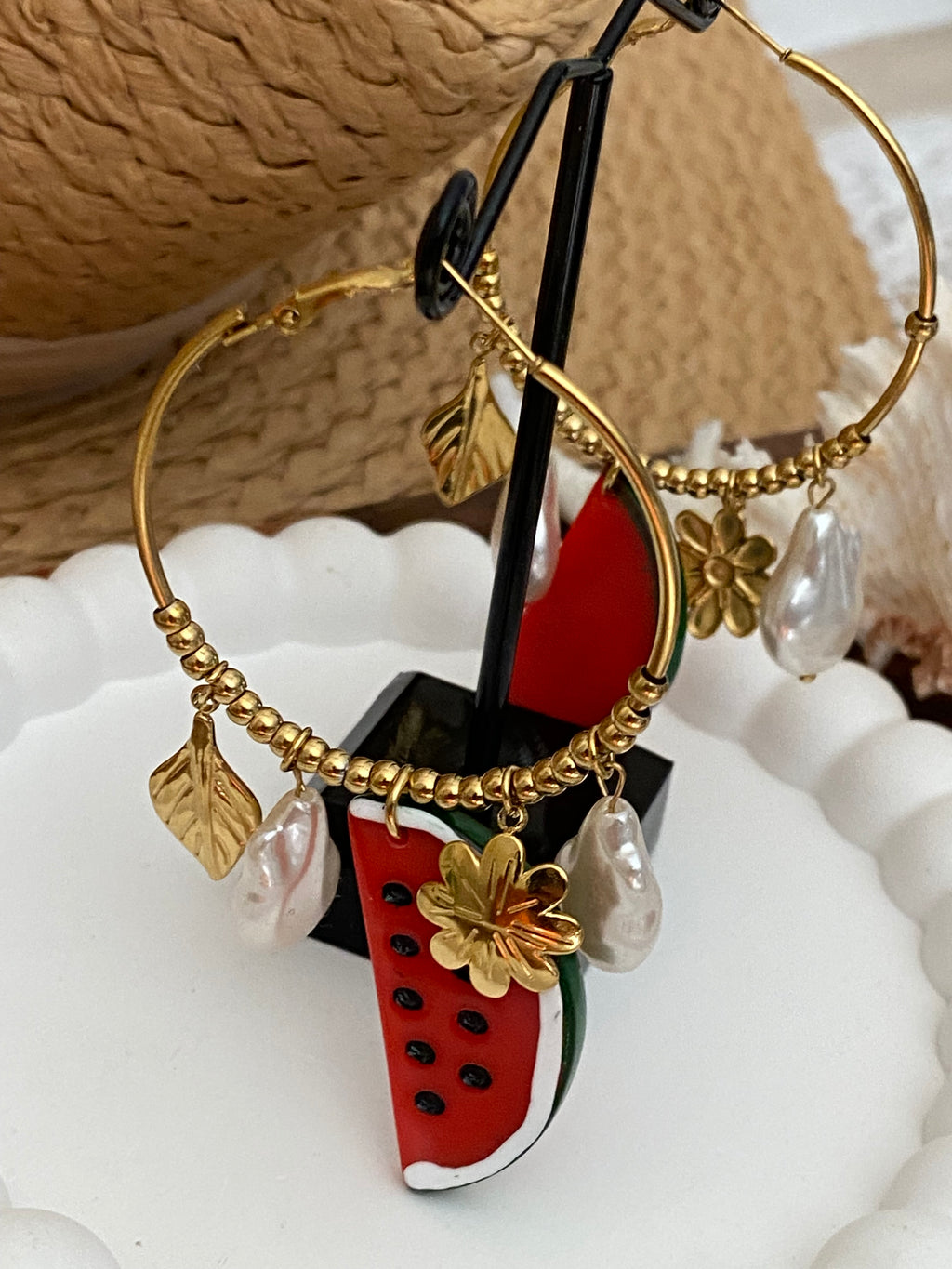 BOUCLES D 'OREILLES CREOLES PASTEQUE