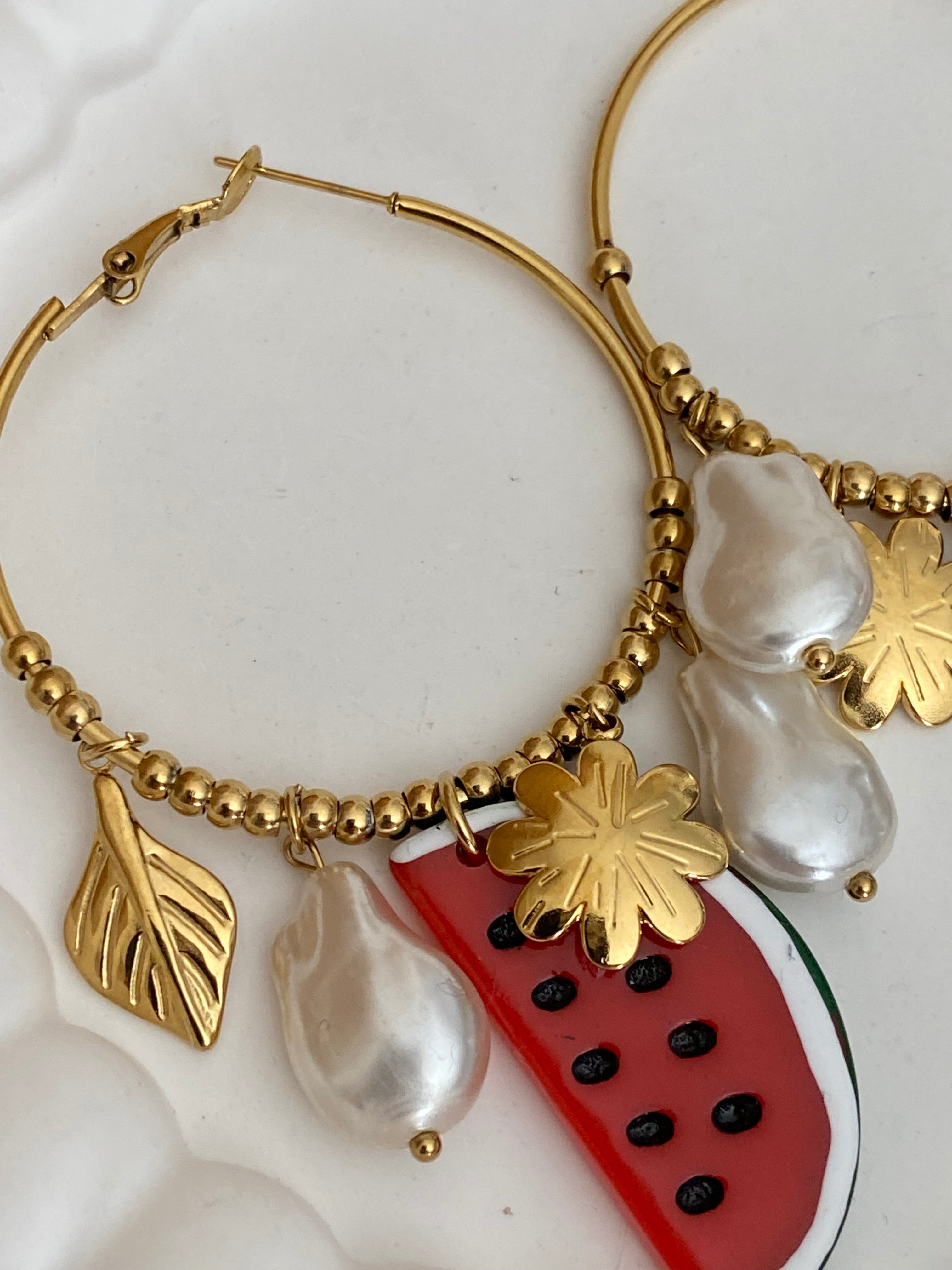 BOUCLES D 'OREILLES CREOLES PASTEQUE