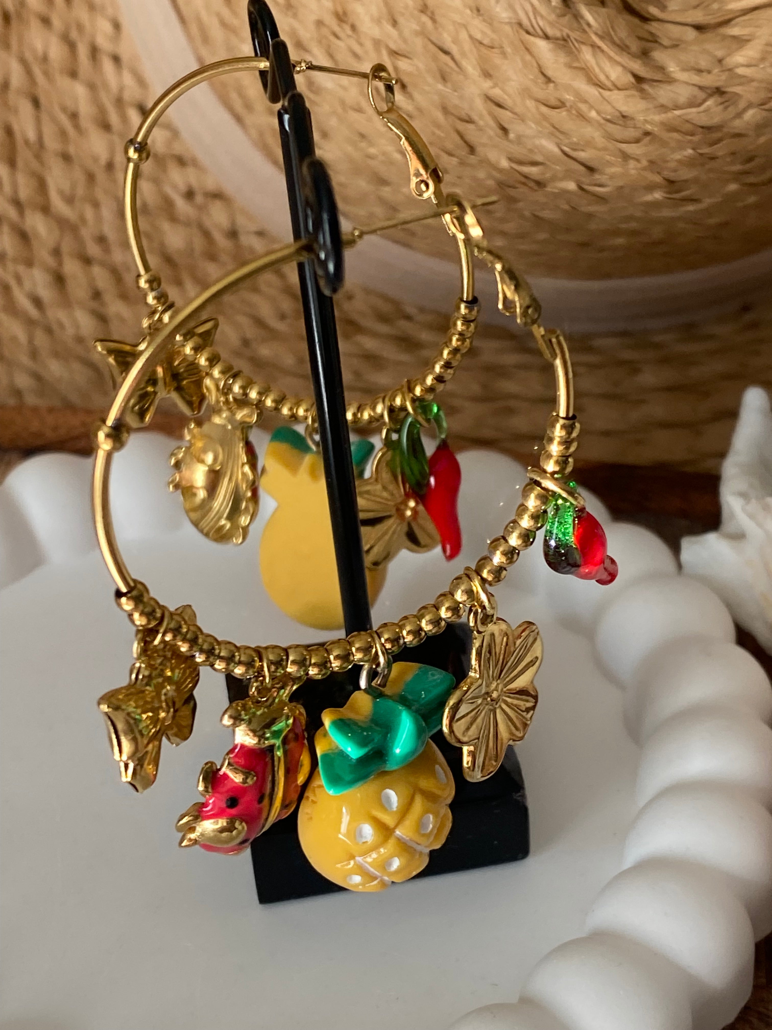 BOUCLES D'OREILLES CREOLES ANANAS
