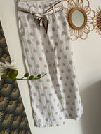 PANTALON LIN POIS  BLANC TU 36/42 PETIT 44