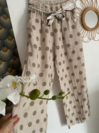 PANTALON LIN POIS  BEIGE TU 36/42 PETIT 44
