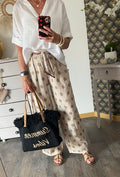 PANTALON LIN POIS  BEIGE TU 36/42 PETIT 44